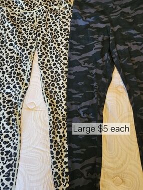 Two Large Leggings Leopard Print + Black/Grey Camo